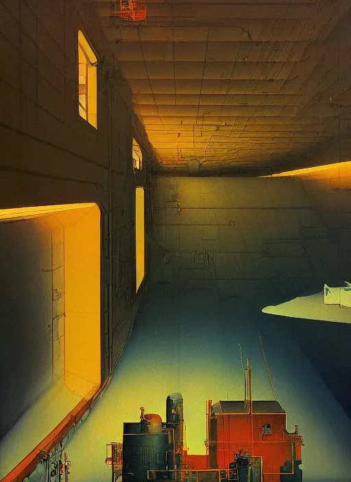 Prompt: oil factory inside an iceberg in space Edward Hopper and James Gilleard, Zdzislaw Beksinski highly detailed