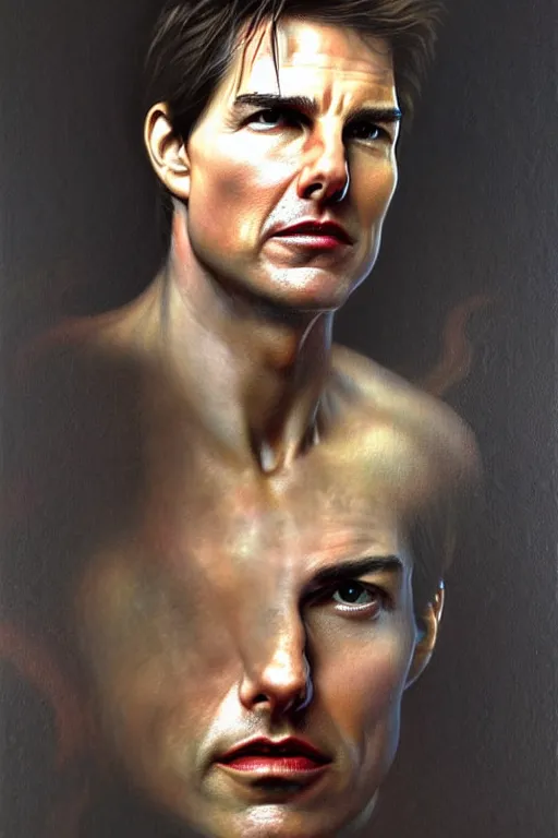 Image similar to portrait of tom cruise in the style of wayne barlowe, gustav moreau, goward, bussiere, roberto ferri, santiago caruso, luis ricardo falero, austin osman spare