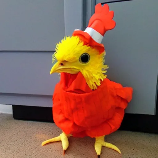 Image similar to photo of a cute chicken dressed as an inmate