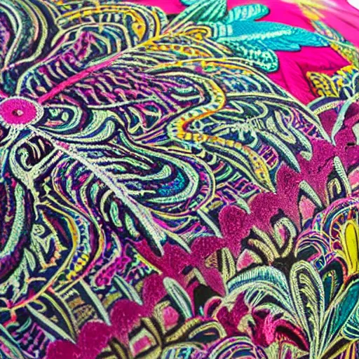 Image similar to a unique and amazing pillow, product shot, intricate, fine detail, full maximalist print, bright colours