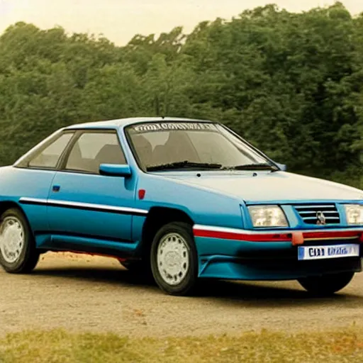 Image similar to A rally coupe designed and produced by Peugeot in the production year of 1987, promotional photo