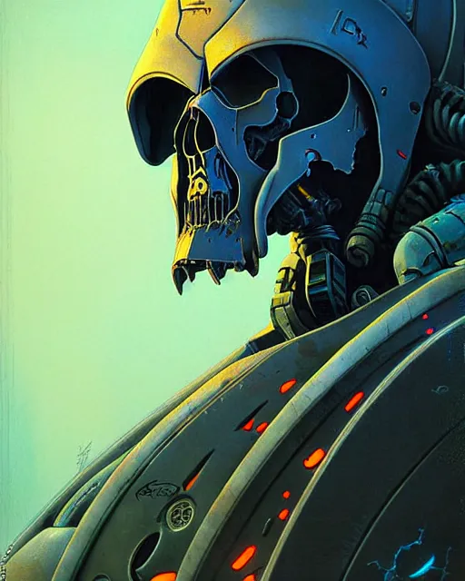 Image similar to reaper from overwatch, character portrait, portrait, close up, concept art, intricate details, highly detailed, vintage sci - fi poster, retro future, in the style of chris foss, rodger dean, moebius, michael whelan, and gustave dore