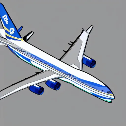 Prompt: isometric art blueprints of a boeing jet 7 4 7 with labels detailed technical drawing