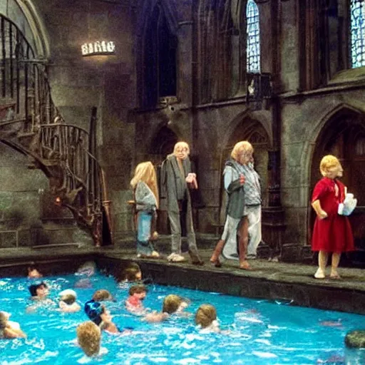 Image similar to Scene from Harry Potter and the Sorcerers Stone being filmed at the local swimming pool, photo