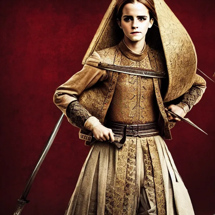 Image similar to full length photo of emma watson as an ottoman warrior, highly detailed, 4 k, hdr, smooth, sharp focus, high resolution, award - winning photo