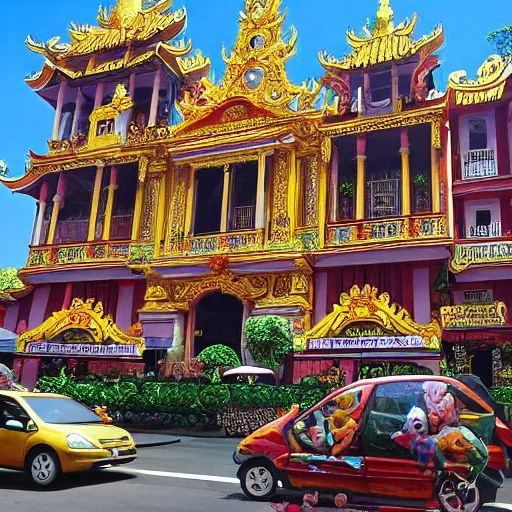 Image similar to ho chi minh city bui vien street, rococo art style, animals and birds, highly detailed