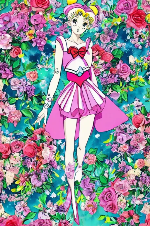 Image similar to sailor moon wearing floral valentino ss 2 0 1 5