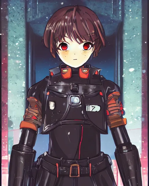 Image similar to full body portrait of anime girl in mechanic armor in night tokyo by makoto sinkai, symmetrical faces, symmetrical features, coherent faces, Perfect faces
