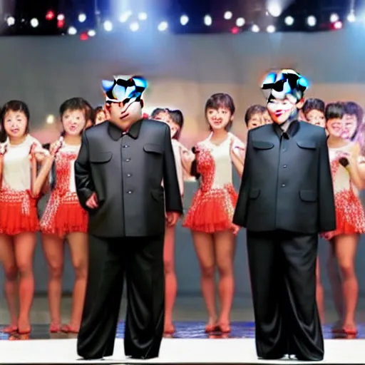 Prompt: kim jong un as k - pop idol dancing on the stage