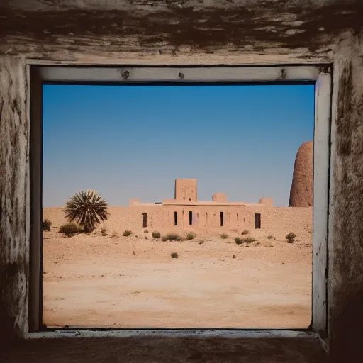 Image similar to “a matte panting of a old fort in desert”