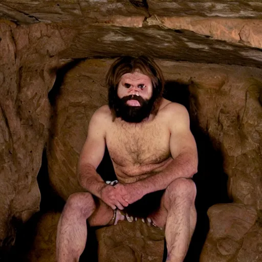 Prompt: caveman watching tv