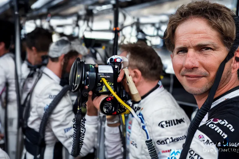 Image similar to closeup portrait of a pit crew at the formula 1, by Steve McCurry and David Lazar, natural light, detailed face, CANON Eos C300, ƒ1.8, 35mm, 8K, medium-format print