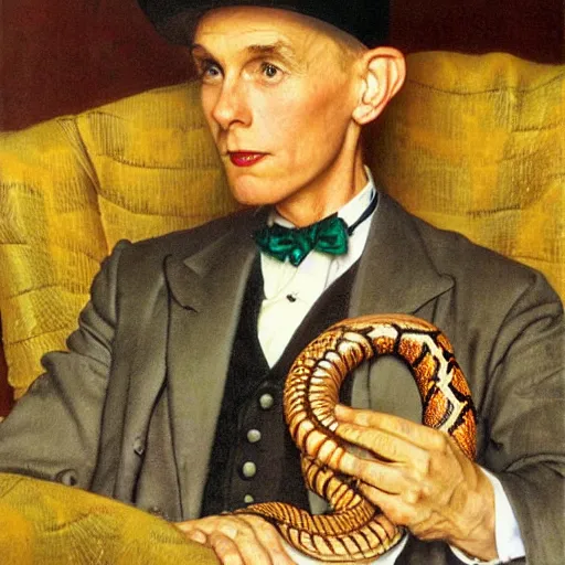 Image similar to portrait of a snake in a top hat, painting by Norman Rockwell, detailed, 4k