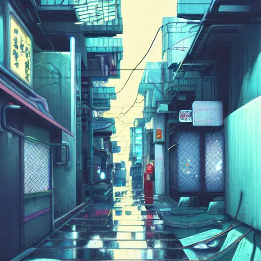 Image similar to a close up to a tokyo alley by makoto shinkai, beeple and james jean, aya takano color style, 4 k, super detailed, modern, 4 k, symmetrical