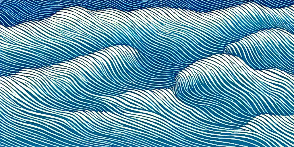 Image similar to clouds and waves, An aesthetically pleasing, dynamic, energetic, lively, complex, intricate, detailed, well-designed digital art of a beach, ripples, waves, sea foam, light and shadow, overlaid with aizome patterns, Shin-hanga by Bob Ross, traditional Japanese colors, superior quality, masterpiece, featured, trending, award winning, HDR, HD, UHD, 4K, 8K, anamorphic widescreen, cinematic, sharp focus