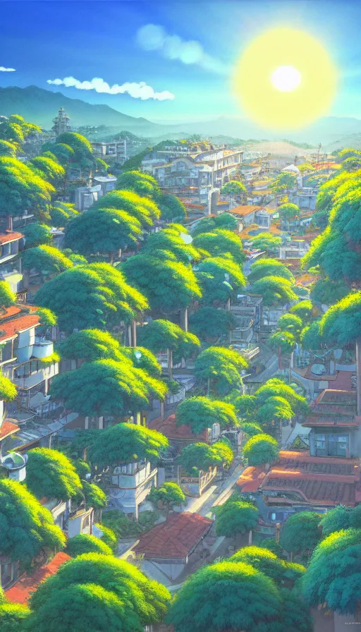 Image similar to a beautiful ultradetailed painting of santa barbara, studio ghibli sunlight, archdaily, wallpaper, highly detailed, trending on artstation.