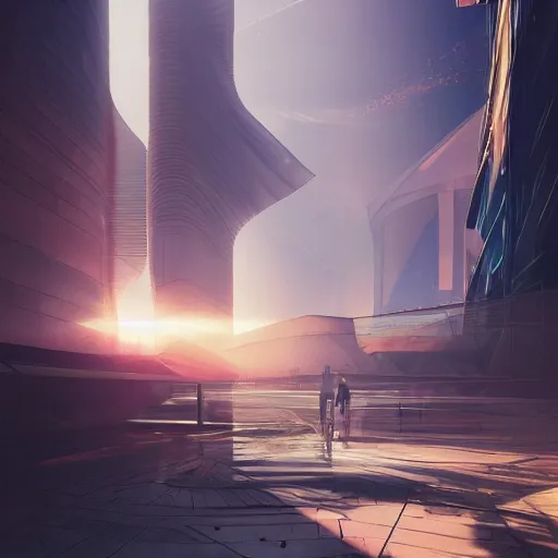 Image similar to neo brutralism, futuristic architectural art, colorful, hyperrealistic, cgsociety, octane render, 8k, realistic depth, 3D feeling, sunlight, shadows, reflections, romanticism, 3D, realistic depth, in the style of Akihiko Yoshida and Greg Rutkowski