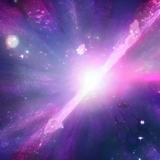Image similar to anime style hd wallpaper of outer space horizon, glittering stars scattered about, lilac colors