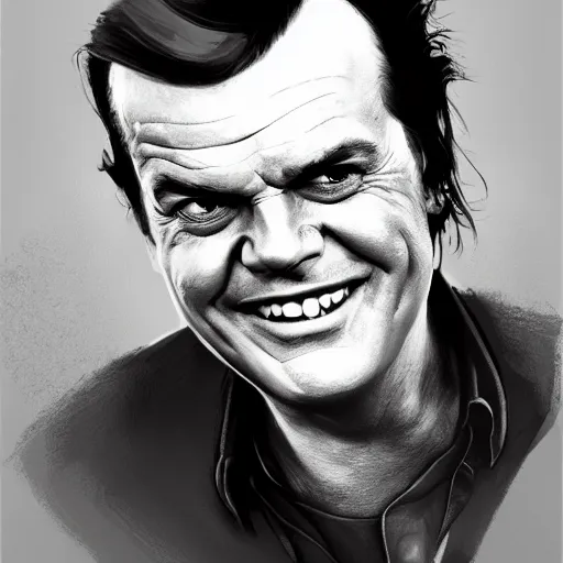 Image similar to concept art of jack nicholson by jama jurabaev, cinematic shot, brush hard, artstation, cgsociety, high quality, brush stroke