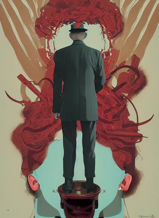 Prompt: poster artwork by Michael Whelan and Tomer Hanuka, Karol Bak Major Buster Keaton, from scene from Twin Peaks, clean