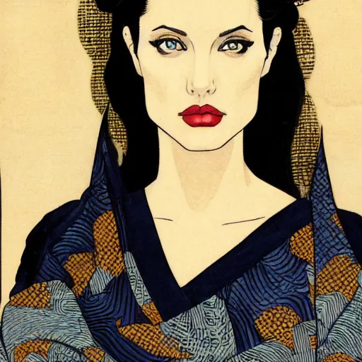 Prompt: angelina jolie by hokusai