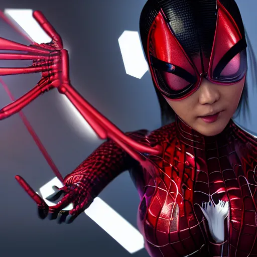 Image similar to Ayumi Hamasaki as spiderwoman terminator , muscle extremely detailed, fantastic details full face, mouth, trending on artstation, pixiv, cgsociety, hyperdetailed Unreal Engine 4k 8k ultra HD, WLOP