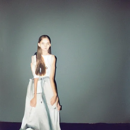 Image similar to realistic photoshoot for a new off-white lookbook, color film photography, portrait of a beautiful woman in style of tyler Mitchell, 35mm, graflex