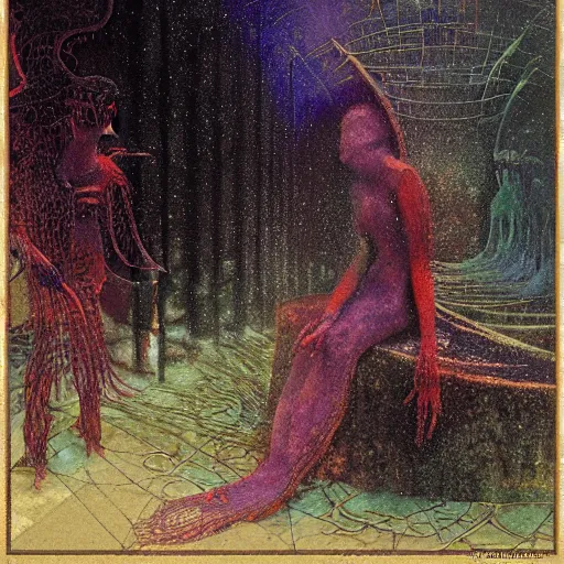 Image similar to a misty sunday morning in the underworld, by mordecai ardon and wayne barlowe (art nouveau diorama)