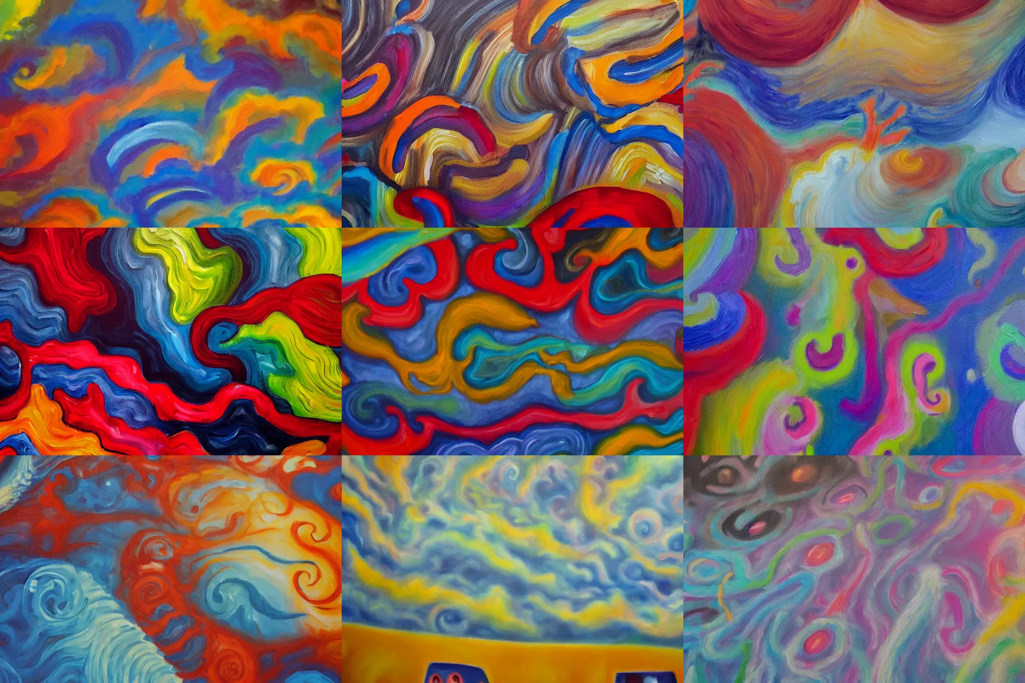 Prompt: a detailed painting of the carnival of souls, close up, swirly clouds, oil painting, muted colours, soft lighting