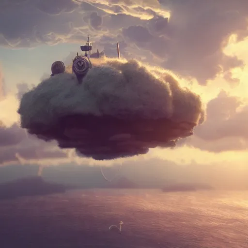 Prompt: Cloud Jumper, a steampunk world with cute flying ships in fluffy pink clouds and soft light and floating islands in the distance, octane render