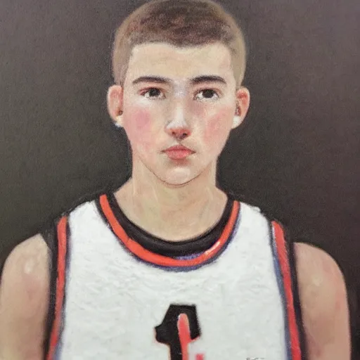 Image similar to a portrait of a teenage basketball player with short hair by jozsef borsos