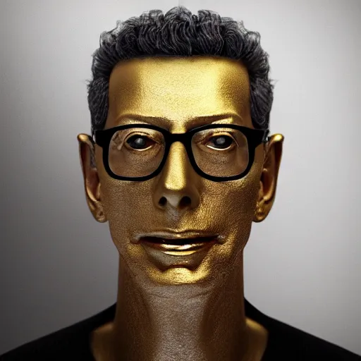 Image similar to hyperrealistic dslr film still of jeff goldblum disguised as gold doubloon, stunning 8 k octane comprehensive 3 d render, inspired by istvan sandorfi & greg rutkowski & unreal engine, perfect symmetry, dim volumetric cinematic lighting, extremely hyper - detailed, incredibly real lifelike attributes & flesh texture, intricate, masterpiece, artstation, stunning