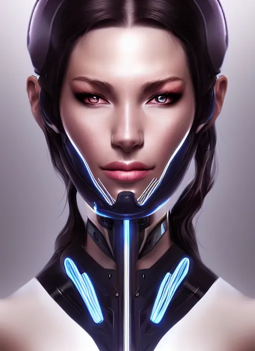 Prompt: portrait of a cyborg woman by Artgerm, (((((face turns left))))) (((((face turns right))))), eyes closed , biomechanical, hyper detailled, trending on artstation