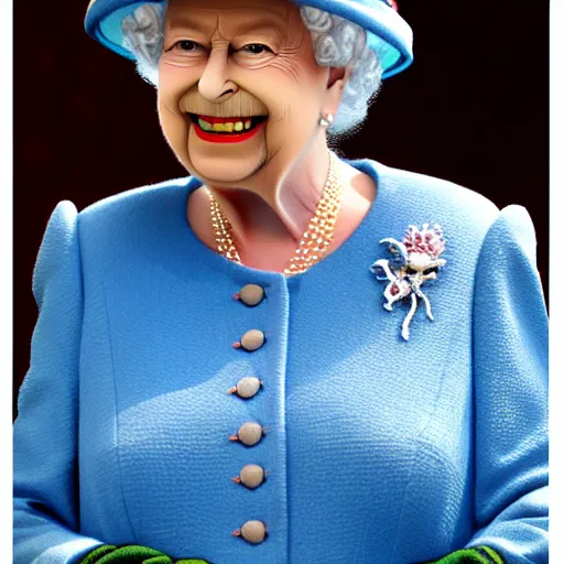 Image similar to queen elizabeth 2 nd half human half lizard