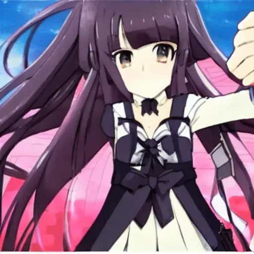 Image similar to a manga glock 1 9 commercial featuring homura from madoka magic girl anime