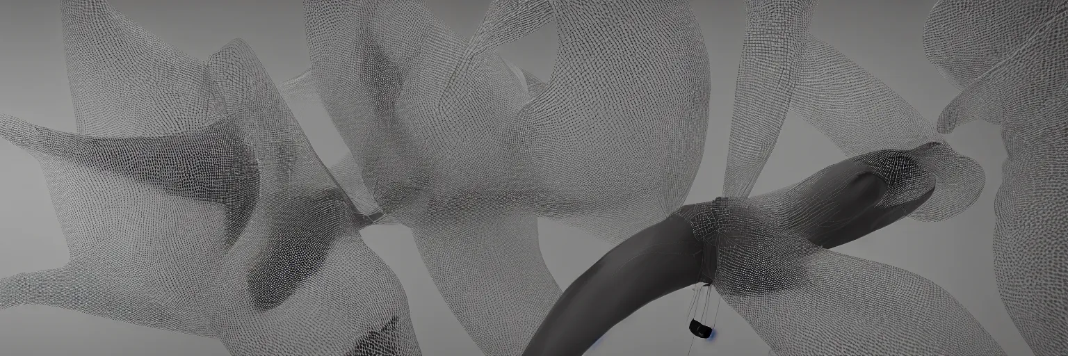 Image similar to dream machine. complex shape. delicate mesh. octane render. 8 k. monochrome. cinematic.