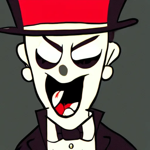 Prompt: a vampire with a top hat in the style of chad moldenhauer, cuphead