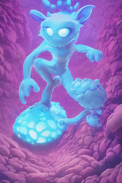 Image similar to smurf ghost creature animal sushi cristal very big eye roots cactus elemental flush of force nature micro world fluo fishscale, behance hd by jesper ejsing, by rhads, makoto shinkai and lois van baarle, ilya kuvshinov, rossdraws radiating a glowing aura global illumination ray tracing hdr