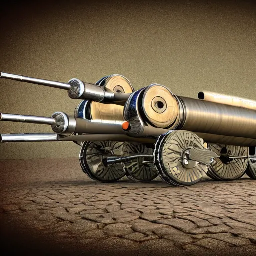 Prompt: Artistic Render of a howitzer artillery gun, highly detailed, 3D