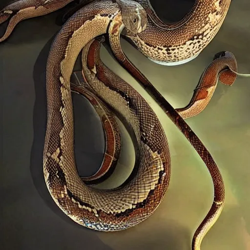 Prompt: hyper realistic photo of a long snake with a snake head, long shot, very accurate coherent image