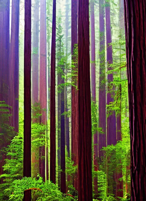 Image similar to pixel art redwood forest, high res, sharp, minimal