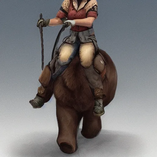 Prompt: equestrian riding a giant bear in the par, trending on artstation k