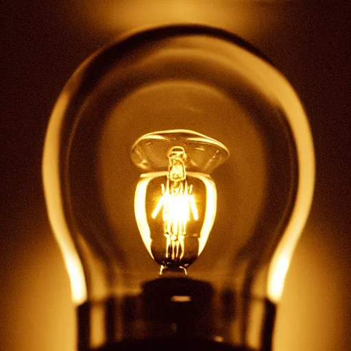 Prompt: a photo of a lightbulb with a face in it