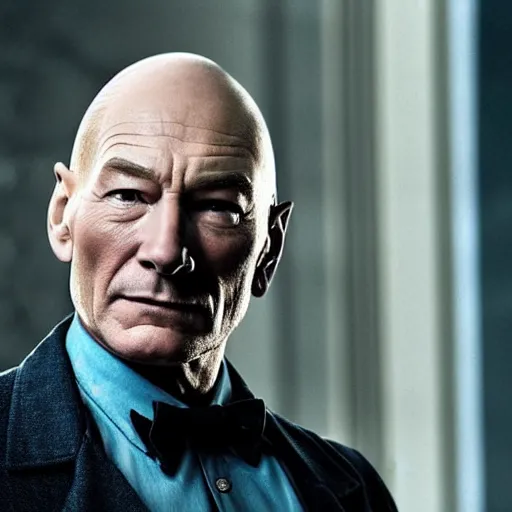 Image similar to doctor who played by Patrick Stewart, cinematic photo