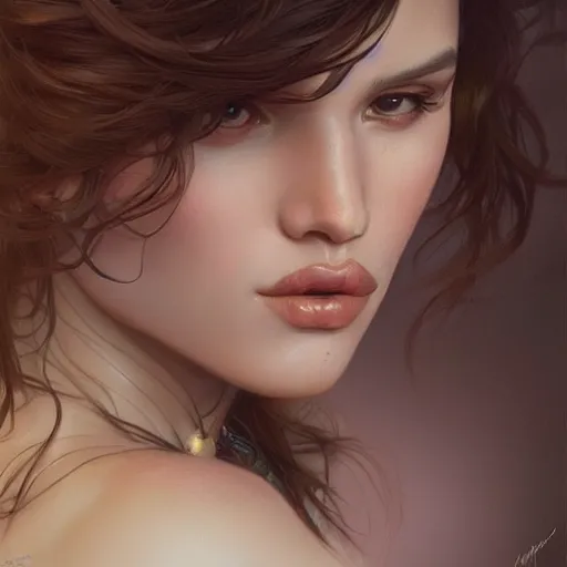 Image similar to ultra realistic illustration, bella thorne, pouting, intricate, elegant, highly detailed, digital painting, artstation, concept art, smooth, sharp focus, illustration, art by artgerm and greg rutkowski and alphonse mucha