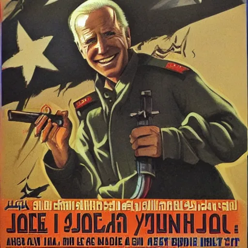 Image similar to joe biden as mujahideen in soviet propaganda poster