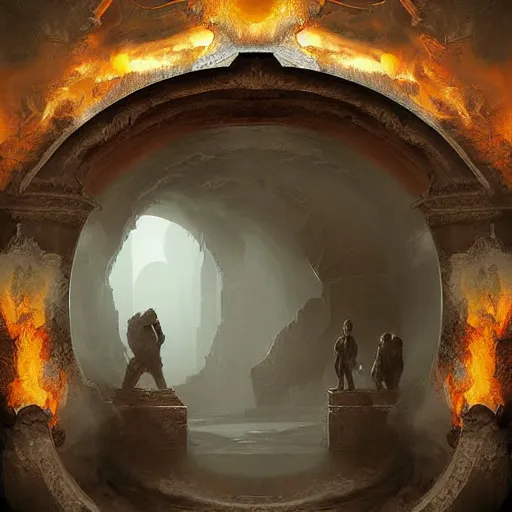 Image similar to gates of hell. Smoke effects forms question mark. Digital painting. Art station. Mood lighting. Skindness, highly detailed, concept art, intricate, sharp focus, einar jonsson and bouguereau - h 1200