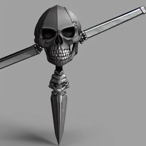 Prompt: a giant skull sword, ornament, on a gray background, a 3 d render by dom qwek, trending on polycount, futurism, hard surface modeling, rendered in maya, artstation hd