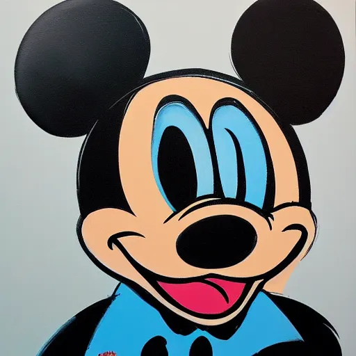 Image similar to mickey mouse artistic acrylic painting in the style of andy warhol