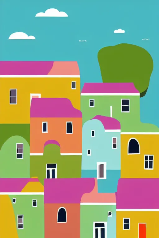 Image similar to minimalist boho style art of colorful houses, illustration, vector art